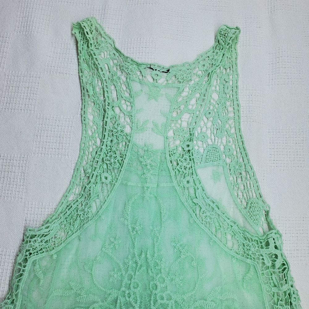 Seafoam Green Sheer Lace Tank Top - Picture 6 of 6
